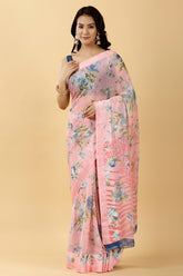 Pink Color Chiffon Printed Saree