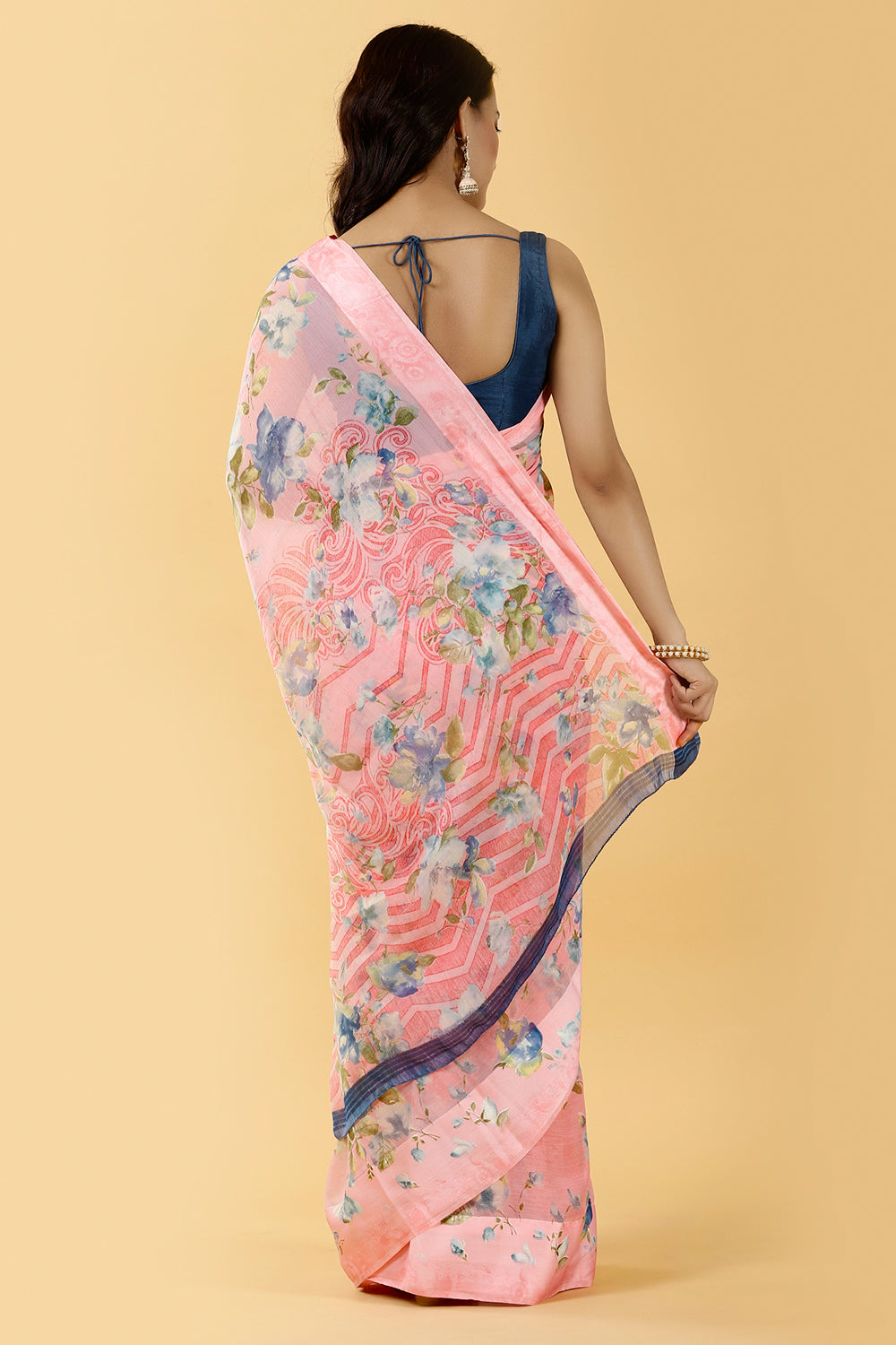 Pink Color Chiffon Printed Saree