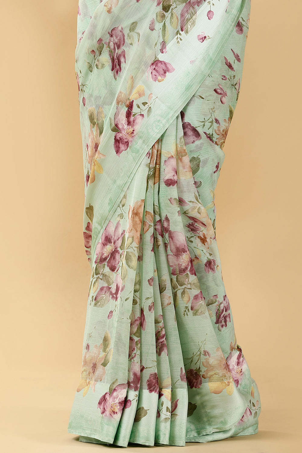 Mint Green Color Chiffon Printed Saree