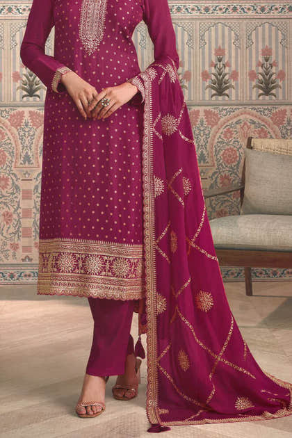 Rani Color Silk Embroidered Unstitched Suit Fabric