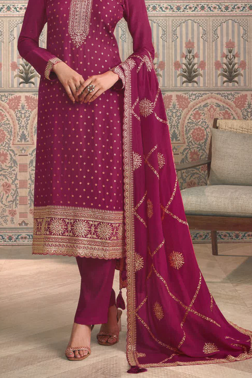 Rani Color Silk Embroidered Unstitched Suit Fabric