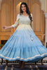 Cream & Blue Color Cotton Printed Anarkali Kurta