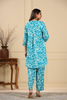 Turquoise Colour Printed Muslin Co-Ord Set
