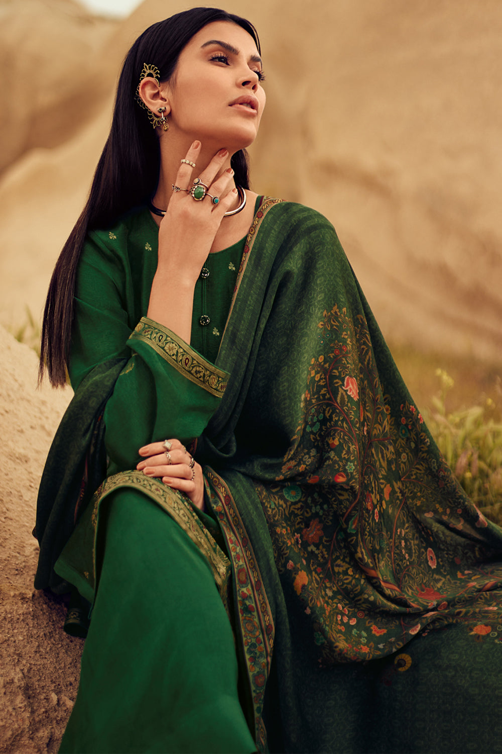 Green Colour Silk Woven Unstitched Suit Material