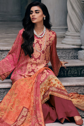 Coral Colour Printed Muslin Unstitched Suit Material