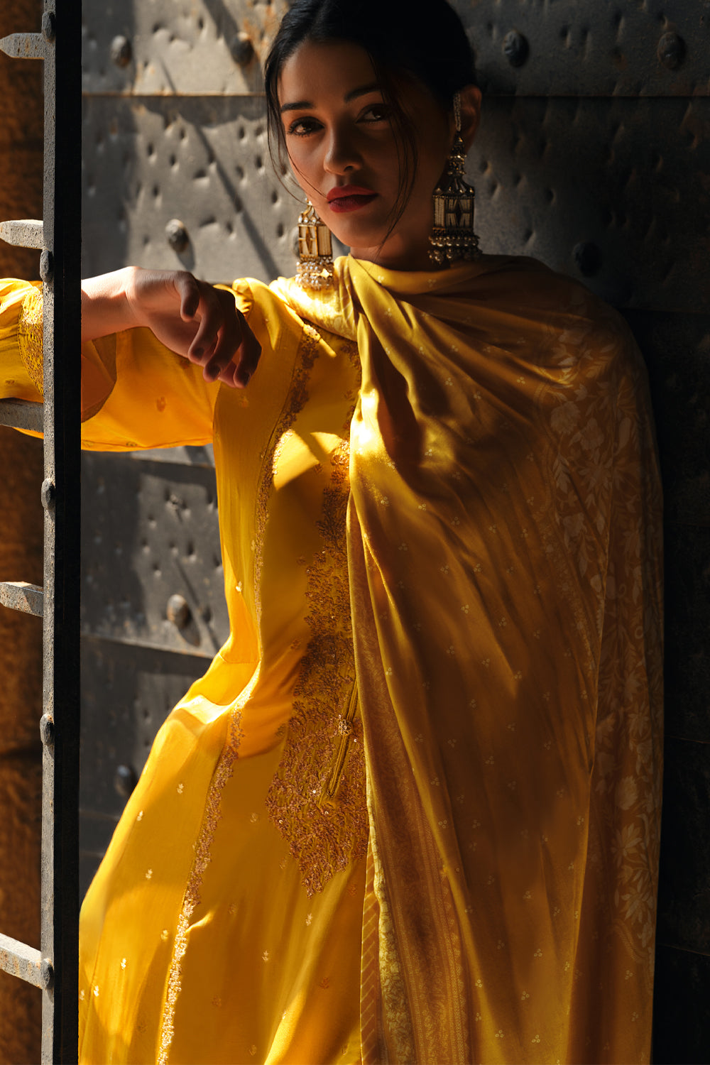 Mustard Color Silk Zari Embroidered Unstitched Suit Material