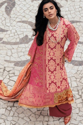Coral Colour Printed Muslin Unstitched Suit Material