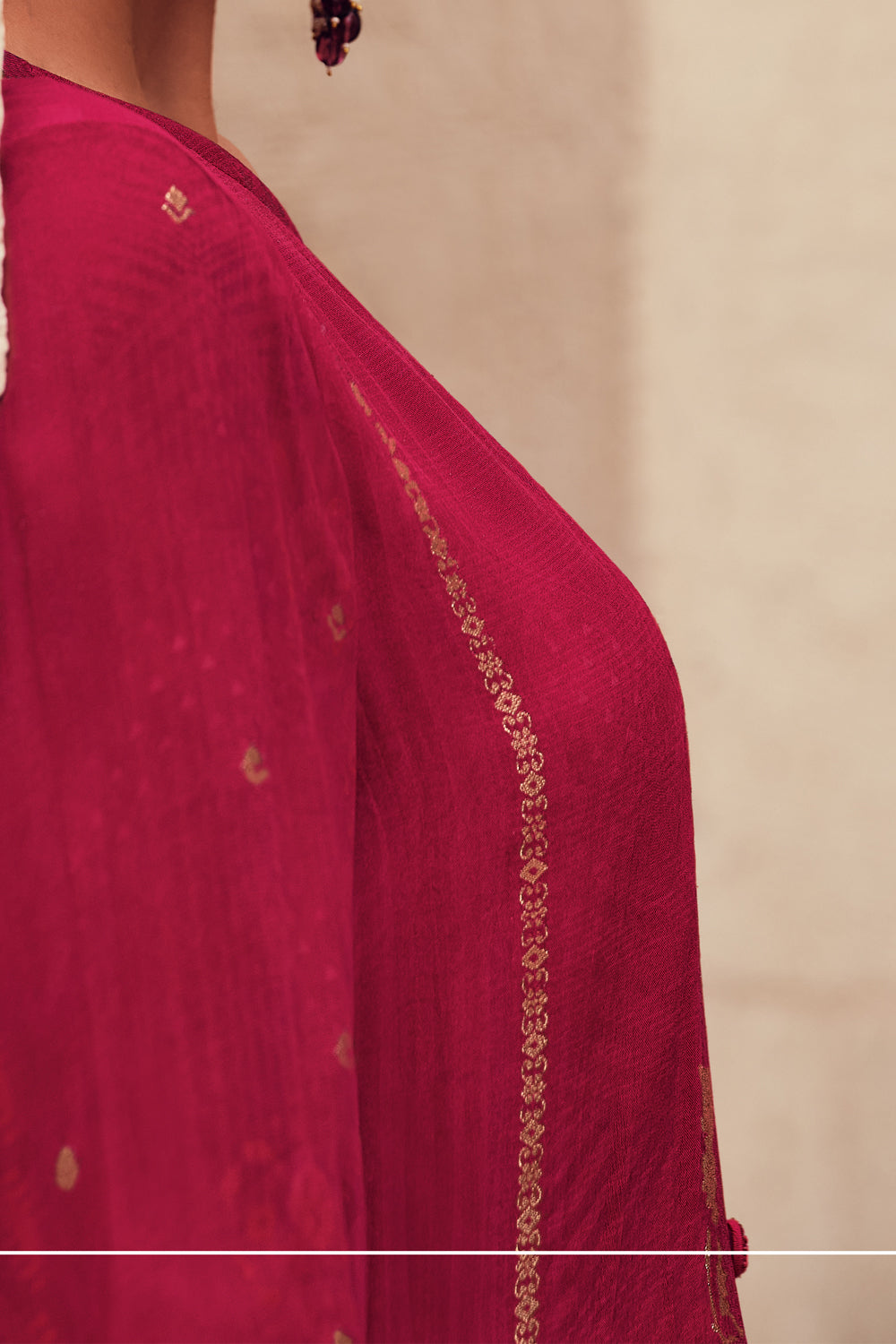 Fuchsia Pink Color woven Organza Unstitched Suit Material