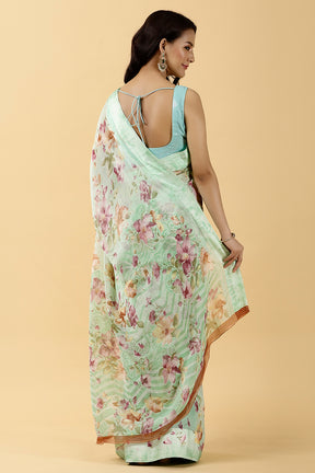 Mint Green Color Chiffon Printed Saree