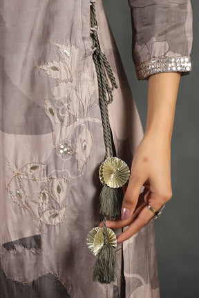 Grey Color Muslin Printed Kurta Set