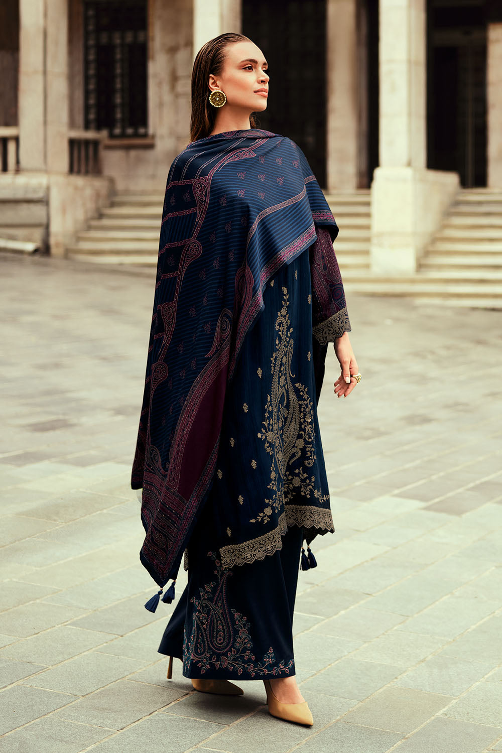 Navy Color Silk Woven Unstitched Suit Fabric