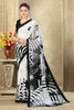 White & Black Stripe printed Crepe Silk Saree