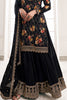 Black Color Printed Crepe Unstitched Suit Material With Stitched Palazzo