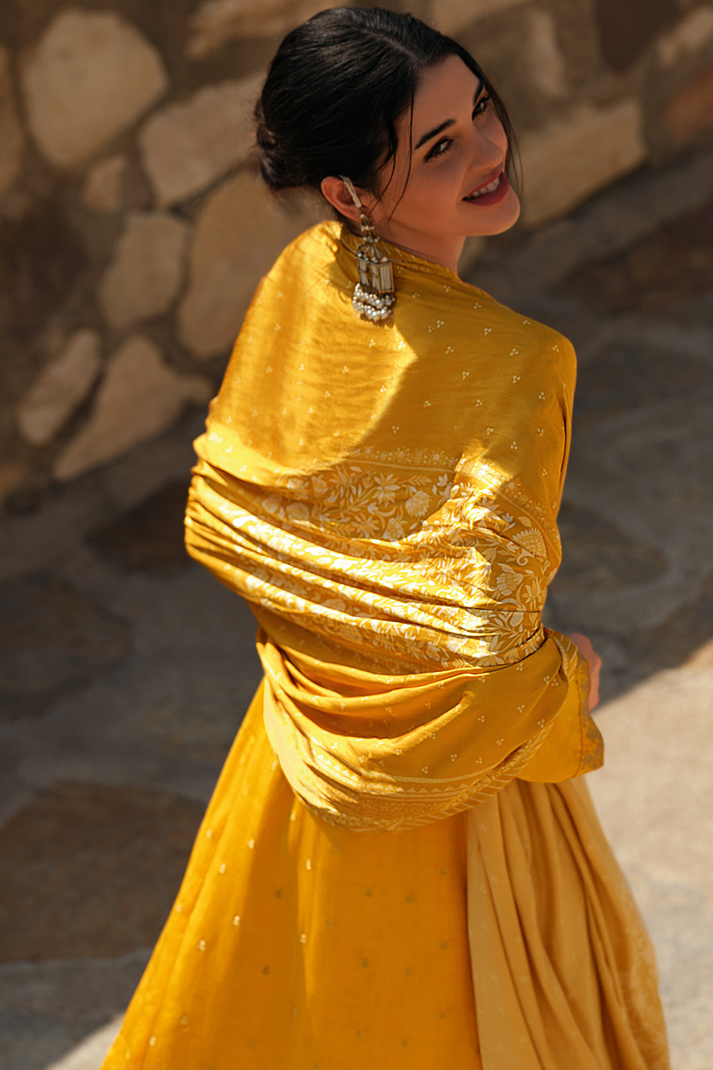 Mustard Color Silk Zari Embroidered Unstitched Suit Material