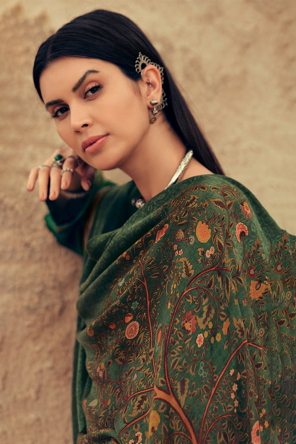 Green Colour Silk Woven Unstitched Suit Material