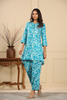 Turquoise Colour Printed Muslin Co-Ord Set