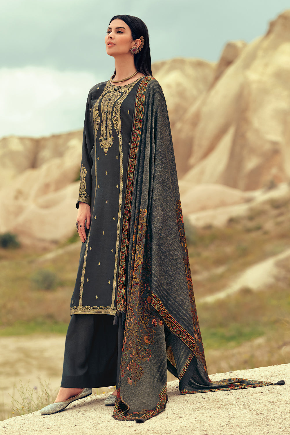 Grey Colour Silk Woven Unstitched Suit Material