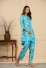 Turquoise Colour Printed Muslin Co-Ord Set