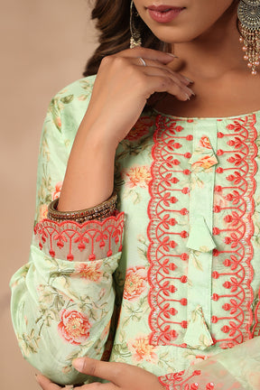 Pista Green Colour Muslin Printed Suit