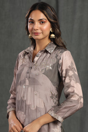 Grey Color Muslin Printed Kurta Set