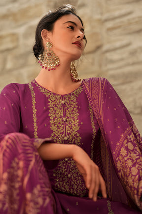 Dark Scarlet Color Silk Zari Embroidered Unstitched Suit Material