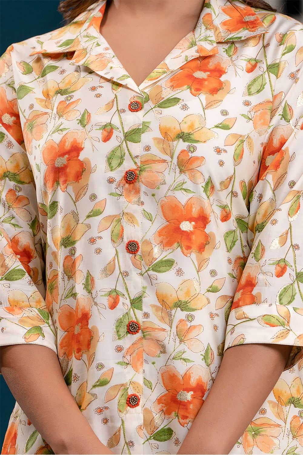 Cream Color Muslin Printed Co-Ord Dress