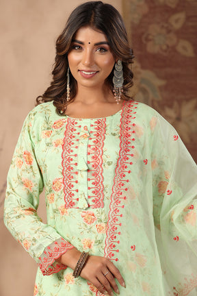 Pista Green Colour Muslin Printed Suit