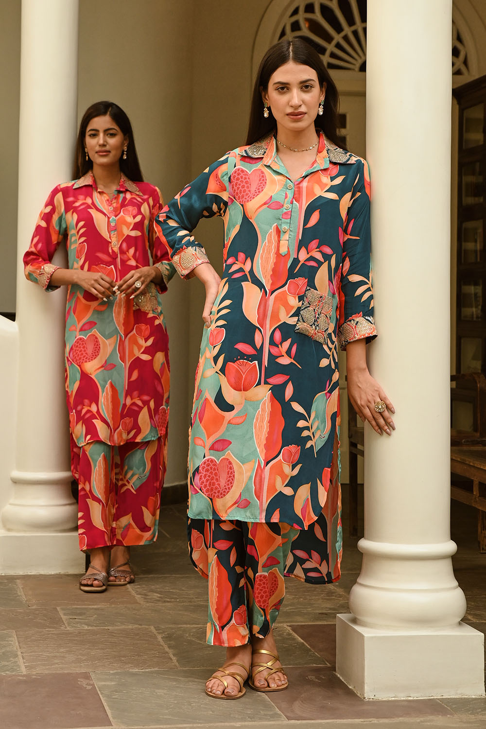 Blue Crepe Printed Co-Ord Dress