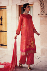 Coral Color woven Organza Unstitched Suit Material