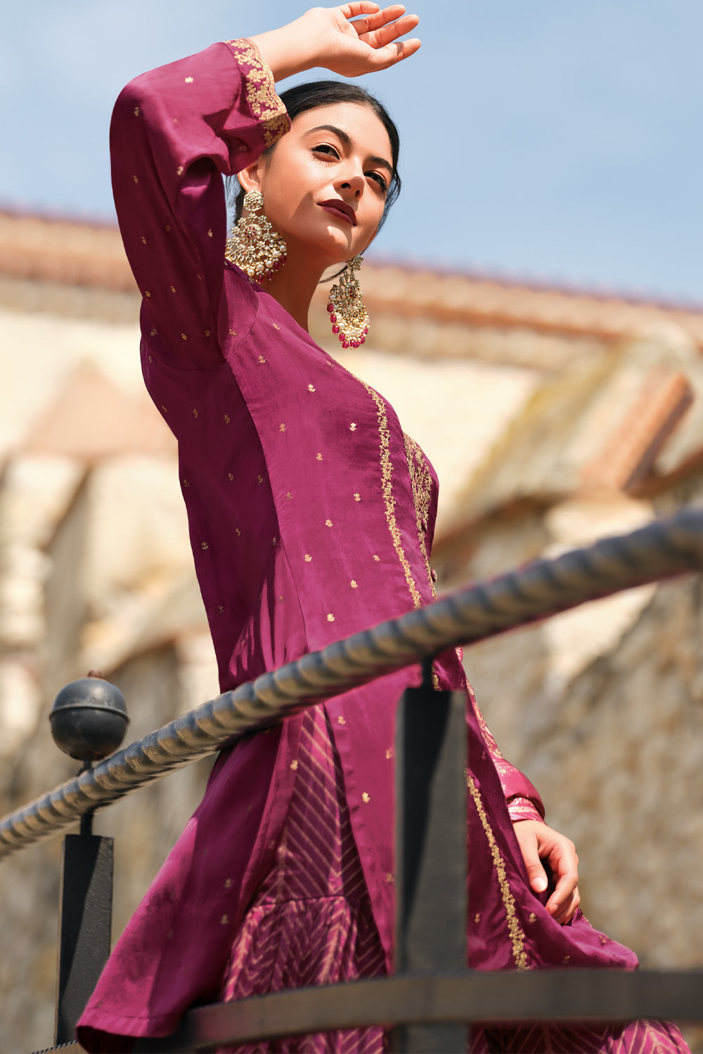 Dark Scarlet Color Silk Zari Embroidered Unstitched Suit Material
