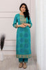 Turquoise Color Cotton Embroidered Straight Suit