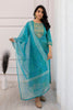 Turquoise Color Cotton Embroidered Straight Suit