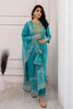 Turquoise Color Cotton Embroidered Straight Suit