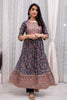Navy Color Cotton Embroidered Straight Suit