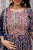 Navy Color Cotton Embroidered Straight Suit