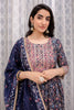 Navy Color Cotton Embroidered Straight Suit