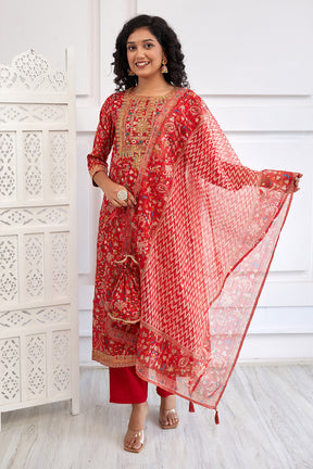 Red Color Muslin Printed Suit
