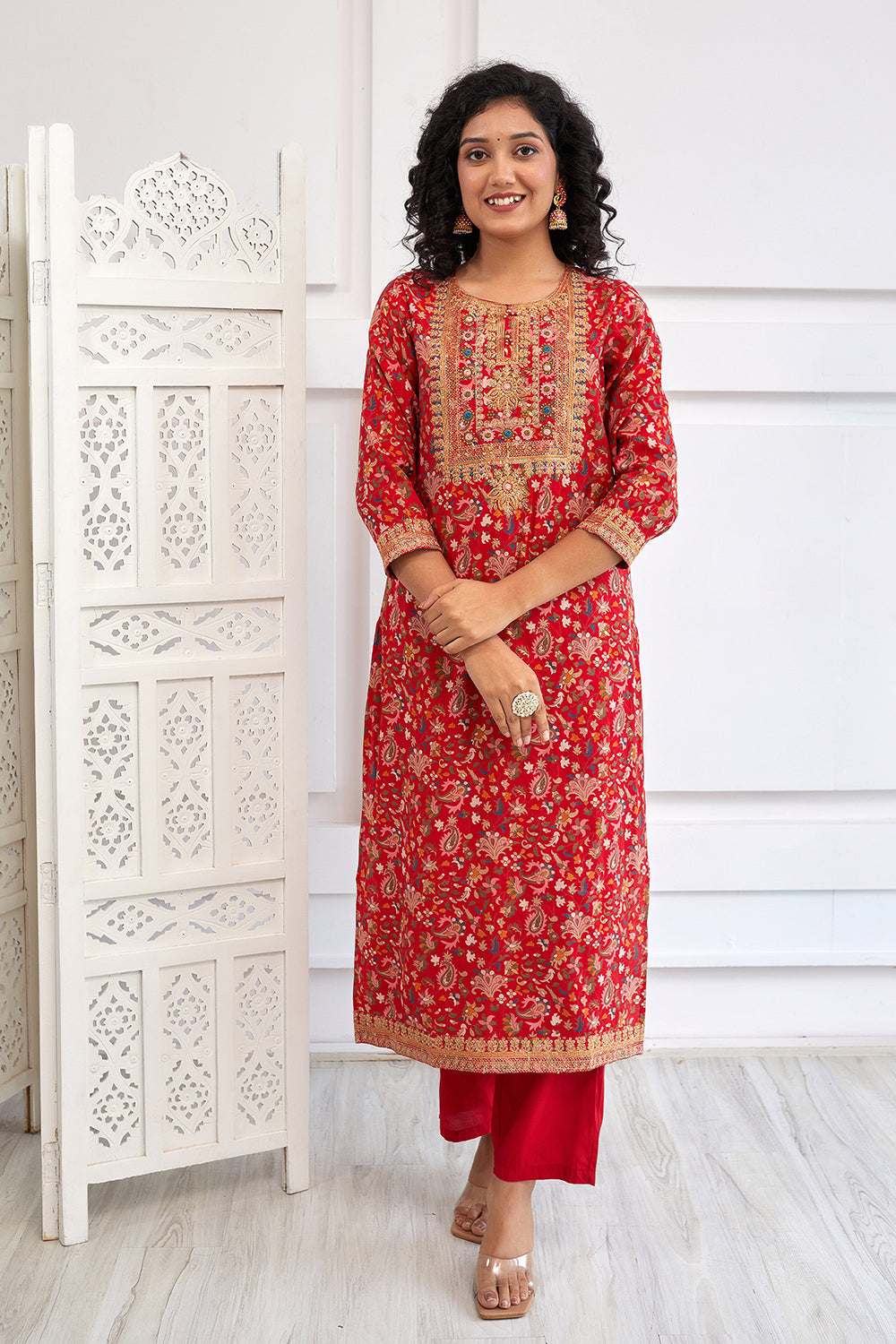 Red Color Muslin Printed Suit