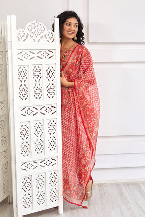 Red Color Muslin Printed Suit