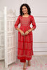 Red Color Muslin Neck Embroidered Straight Suit