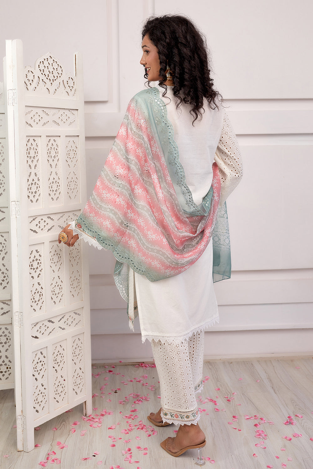 Cream Color Cotton Hakoba Straight Suit