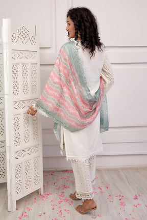 Cream Color Cotton Hakoba Straight Suit