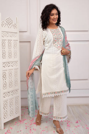 Cream Color Cotton Hakoba Straight Suit