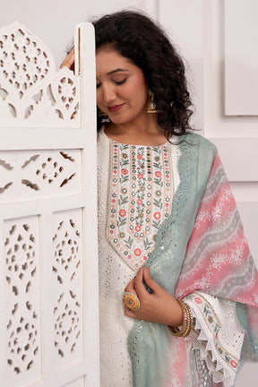 Cream Color Cotton Hakoba Straight Suit
