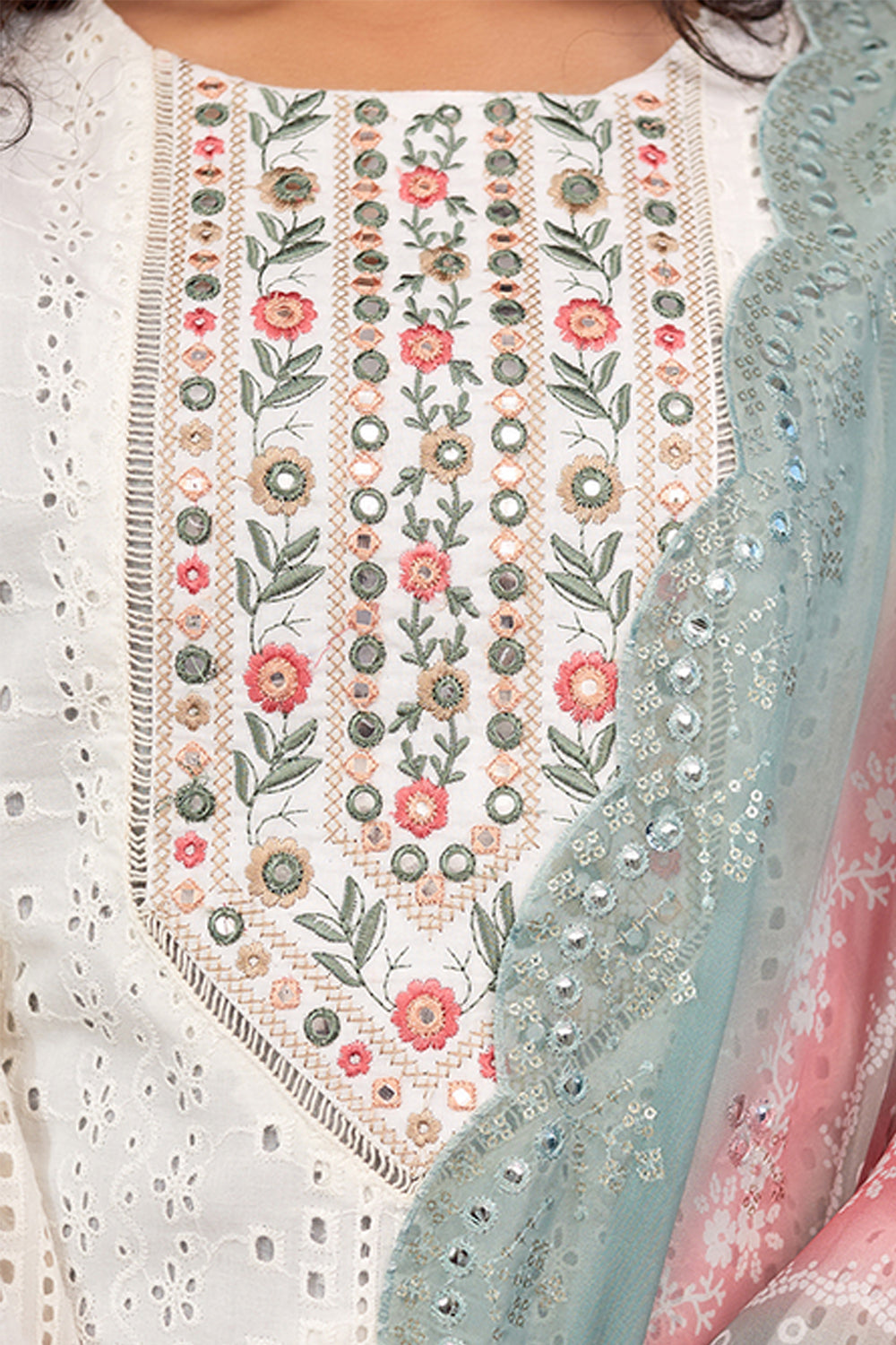 Cream Color Cotton Hakoba Straight Suit
