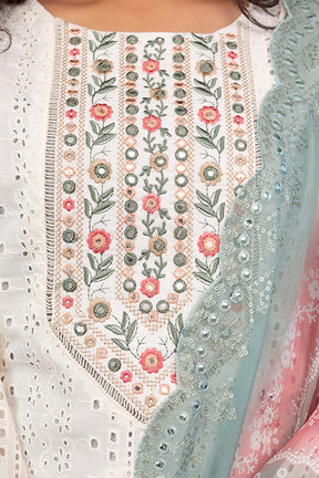 Cream Color Cotton Hakoba Straight Suit