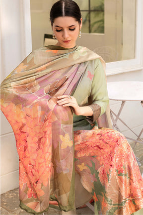 Beige Color Muslin Embroidered Unstitched Suit Material