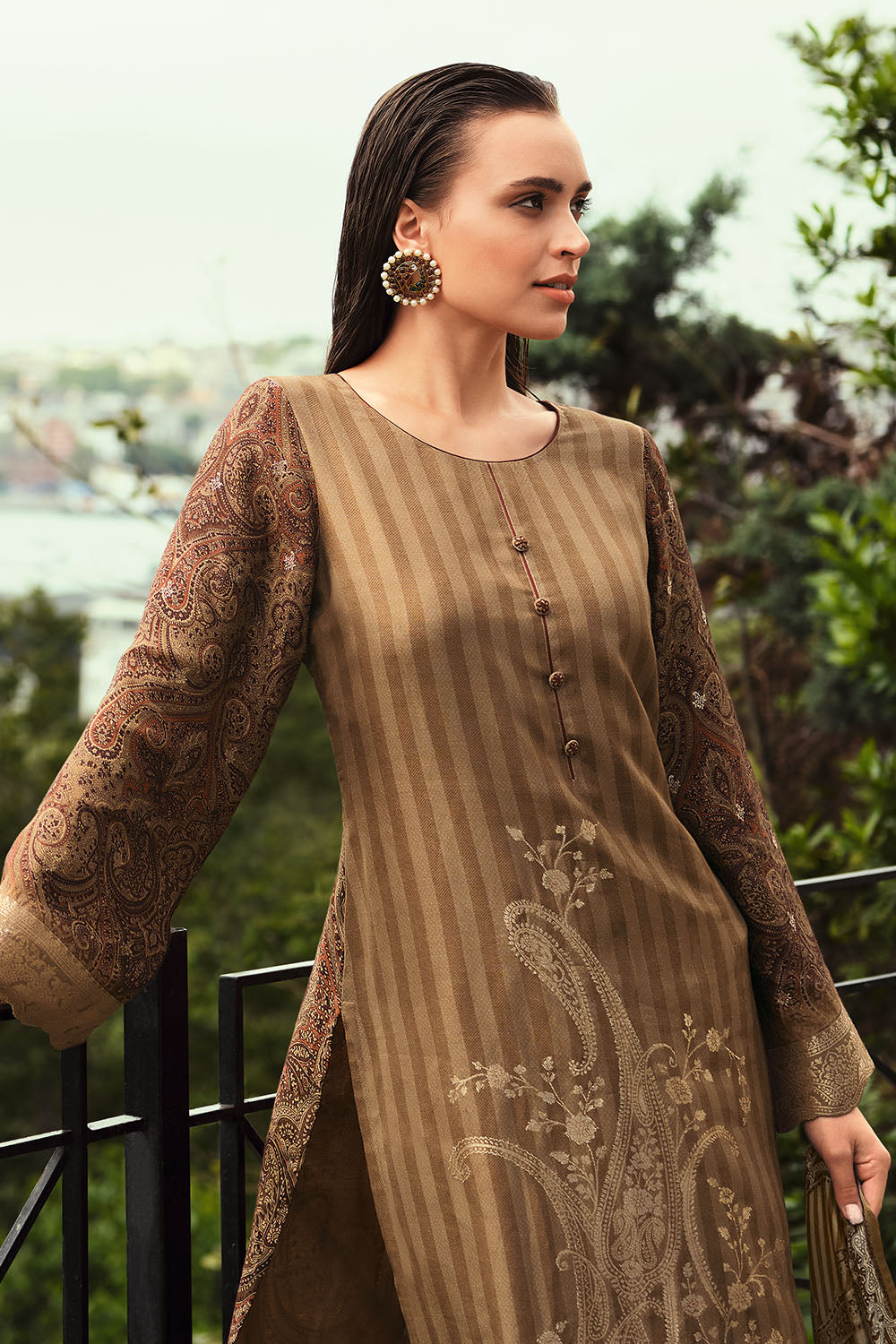 Beige Color Silk Woven Unstitched Suit Fabric