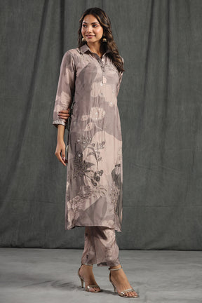 Grey Color Muslin Printed Kurta Set
