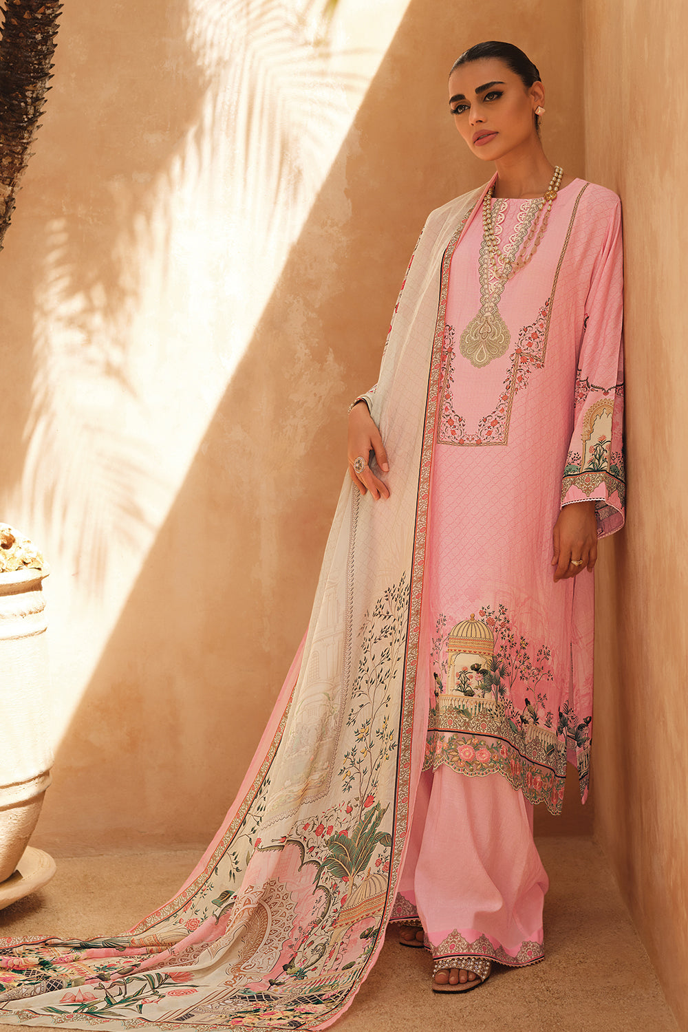 Pink Color Muslin Printed Unstitched Suit Material